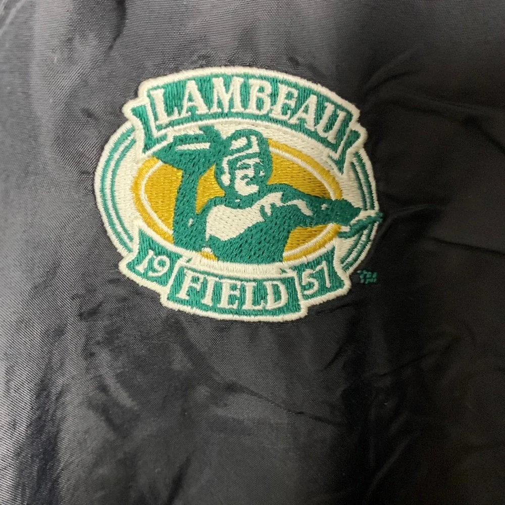 Vintage Cardinal Green Bay Packers Jacket Windbreaker Lambeau Black Snaps Men XL
